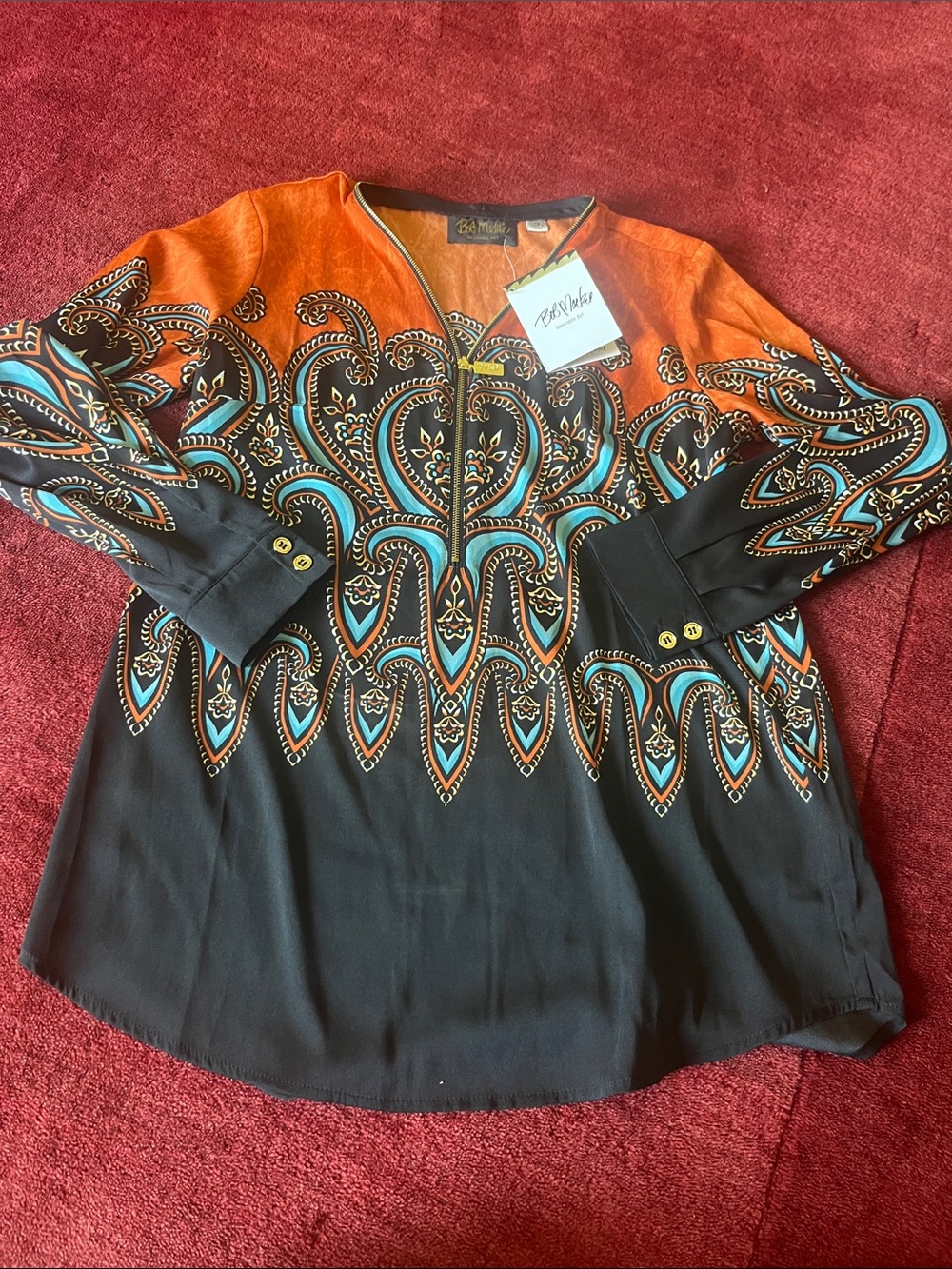 Bob Mackie Blouse Zip-Up Wearable Art Long Sleeve Lightweight